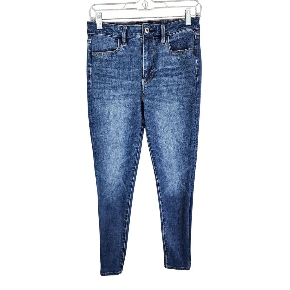 Womens American Eagle Super Hi Rise Blue Denim Jegging 360° Stretch Size 6 Short
